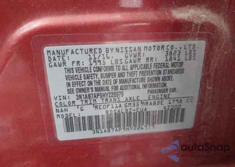 2017 Nissan Sentra Sv from USA, damaged, VIN 3N1AB7AP9HY226979